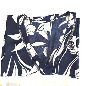 Kona Sol Floral Swim Cover Up‎ Tunic Top Navy White V Neck Casual Womens-XL